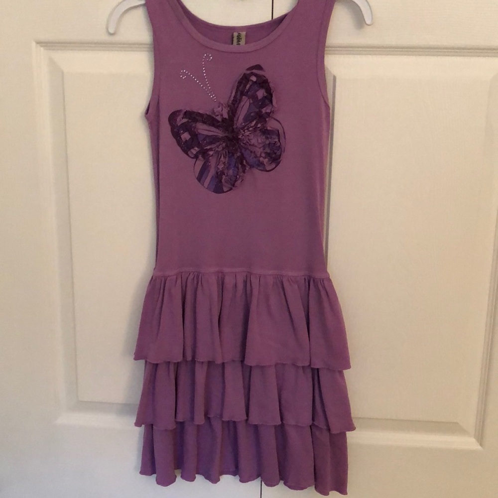 Mignone purple butterfly cotton tiered dress
